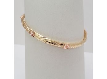 Etched Floral 14k Yellow And Rose Gold Bangle 7.2g