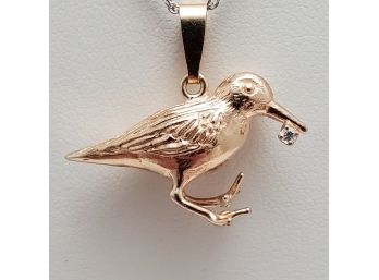 14k Solid Gold Sandpiper Pendant With Diamond 9.4g