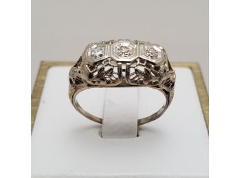 Antique 18k White Gold Mine Cut Diamonds Ring