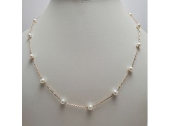 14k Gold 6mm Pearl Necklace 18 Inches