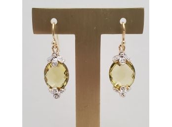 Beautiful 14k Citrine & Diamond Drop Earrings