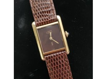 Authentic Vintage Ladies Gold Plated Sterling Silver Cartier Watch With New Band