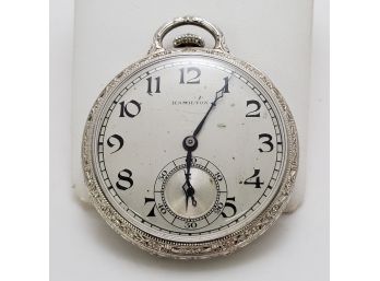 Beautiful Art Deco Solid 14k White Gold Hamilton 916 Pocket Watch