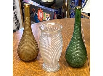 Lot Of 3 Mid Century HobNail Art Glass Vases