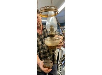 Brass Antique Chandelier Hanging Aladdin Kerosine Lamp White Glass Dome Shade