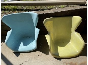 2 Mid Century Fiberglass Wingback Arm Chairs By Luther Conover For Selig