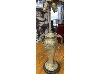 Vintage Silver With Gold Overlay Urn Table Lamp