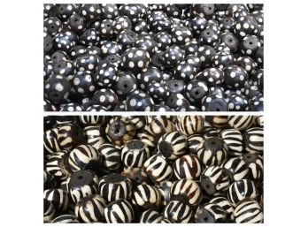 Black And White Dot And Zebra Stripe Pattern Batiked Barrel Beads