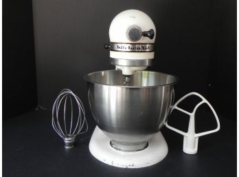 Vintage White KitchenAid Mixer Model K45 With Attachments