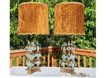 Dramatic Vintage Hollywood Regency Huge Table Lamps With Furry Original Shades - See Description