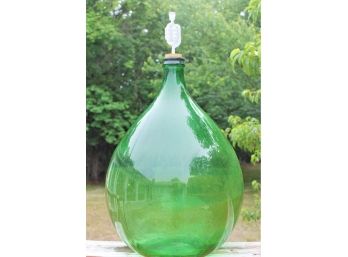 Fabulous Vintage Hand Blown From Italy Large Pale Green Glass Wine Making Carboy/Demijohn Villani Bottle