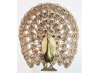 Awesome 1960s Vintage Burwood Products Molded Plastic Bejeweled Peacock Wall Art