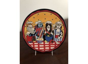 Catzilla Decorative Colorful Cats Painted Plate With Stand By Candice Reiter