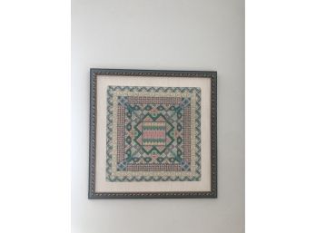 Beautifully Matted And Framed Pastel Colored Geometric Designed Needlepoint