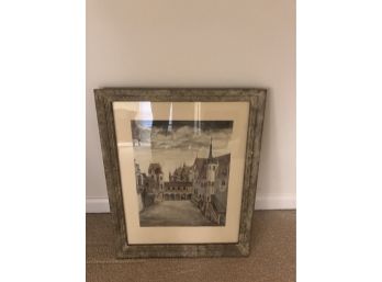 Framed And Matted Picture Of Old City And Skyline