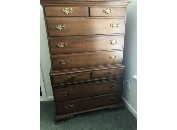 Vintage Solid Wood Dresser With 8 Drawers And Brass Handles