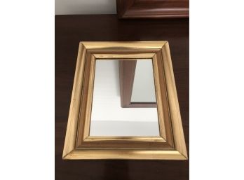 Small 9 X 10 Hanging Mirror With And Elegant Gold Leaf Wood Frame