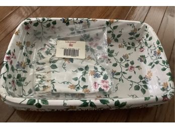 Beautiful Floral Print Longaberger Basket With Linen And Plastic Liners