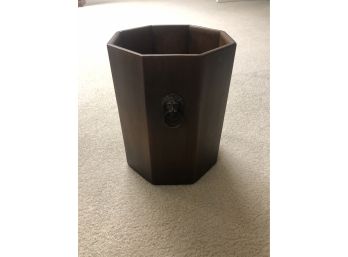 Very Nice Solid Wood Trash Can With Lions Head Decor On Two Sides