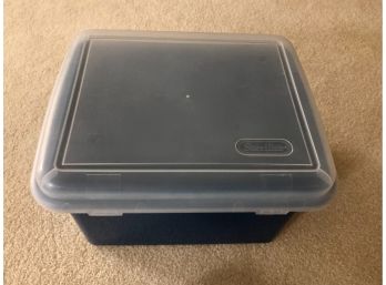 Blue Plastic Sterilite Storage Box Container With A Clear Lid