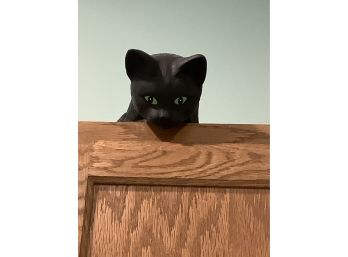 Cutest Ceramic Black Cat With Green Eyes Ever!  Looks Down At You From Any Shelf!