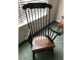 Stunning Vintage Two-tone Black And Gold Trimmed Solid Maple Hardwood Rocking Chair