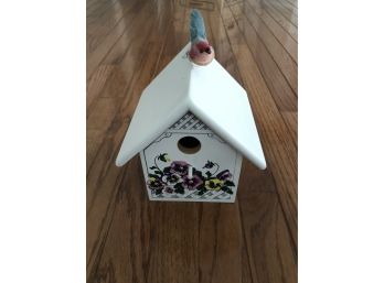 Adorable Hand-painted Birdhouse With Bird Perched On Top