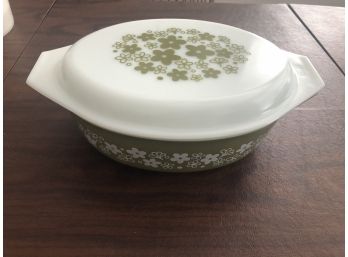 Pyrex White And Green Covered Dish Ovenware 10 X 8