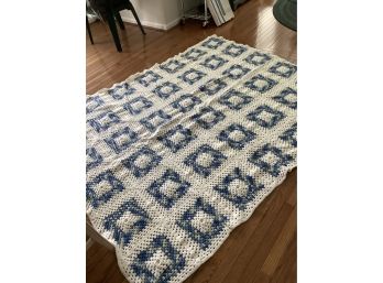 Beautiful Vintage Hand Crochet Blanket Blue/white/cream 86x73