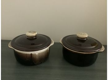 2 Small Brown Drip Glaze Stoneware Casserole Dishes