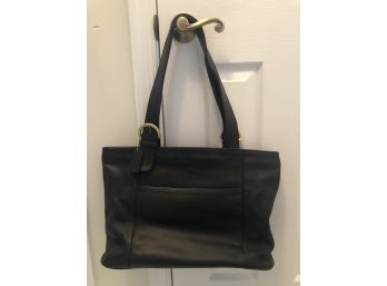 Black Leather Double Strap Shoulder Bag With Gold Hardware Large