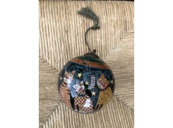 Susan Winget Adorable Ornately Painted Cats On A Hanging Ball Ornament