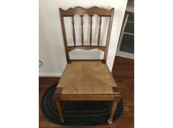 Handsome Vintage Wood Desk Chair With Woven Natural Straw Seat