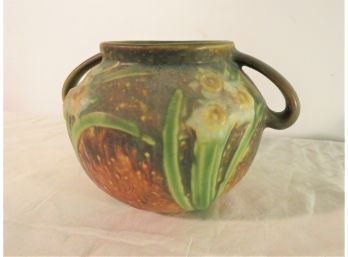 Vintage Roseville Double Handle Squat Vase Daffodils Jonquil