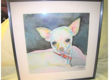 Framed Watercolor Art Chihuahua Dog Signed