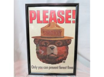 Vintage 1964  Smokey The Bear Please Prevent Forest Fires Framed Poster