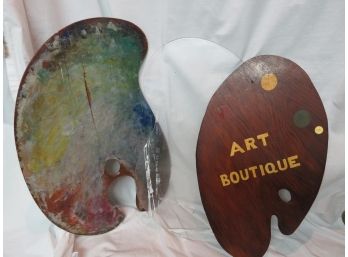 Trio Of Vintage Artist Palettes Wood Acrylic