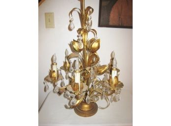 Vintage Gold Italian Hollywood Reg Crystal Table Lamp