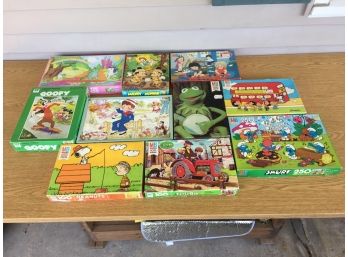 Lot Of Ten (10) Vintage Puzzles. My Little Pony Smurf, Peanuts The Muppet Movie Kermit The Frog Mickey Mouse.