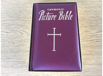 New Catholic Picture Bible By Lawrence G. Lovasik Leather Bound 1990 Hard Cover For Children.