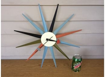 Mid-Century Style Star Burst Wall Clock. Not Running.