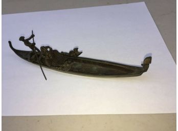 Antique Brass Or Bronze Italian Gondola Venezia Rowing Boat With Gondolier.