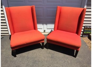 Pair Of Orange Mid Century Modern MCM Style Upholstered Chairs.