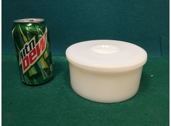 Vintage Round White Anchor Hocking Milk Glass Covered Refrigerator Food Storage Dish.