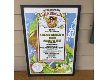 Allman Brothers Band, The Band, The Grateful Dead Watkins Glen. Framed Concert Poster. Saturday July 28, 1973.