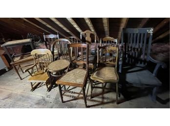 Lot Of 11 Antique Chairs Stools And Rockers