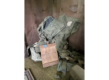 LOT OF MILITARY SURPLUS, INCLUDES DUFFEL BAGS, BACKPACKS, THERMOS' ETC. VARIOUS VINTAGES