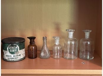 CHEMISTRY BOTTLES AND QUAKER STATE CAN