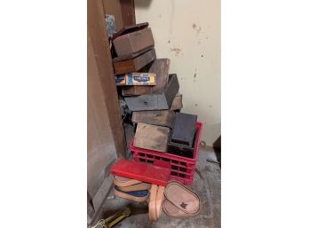 Large Group Of Earlier Small Wooden Boxes, And Spaulding Plastic Trays