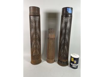 THREE PERFORATED WW2 ARTILLERY SHELLS